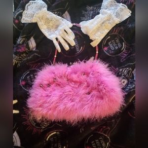 HOT PINK FEATHER BEADED HANDBAG 90s Clueless